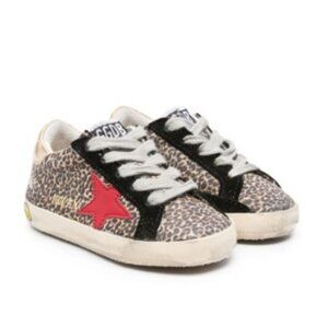Golden Goose Kids Super Star Leopard-print Sneakers Shoes Sz 30, 12.5 Red, Brown